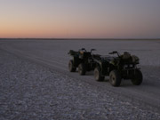 Quad biking on the pans is a major feature of dry-season vists to Jack's Camp in the Makgadikgadi Pans, Botswana.